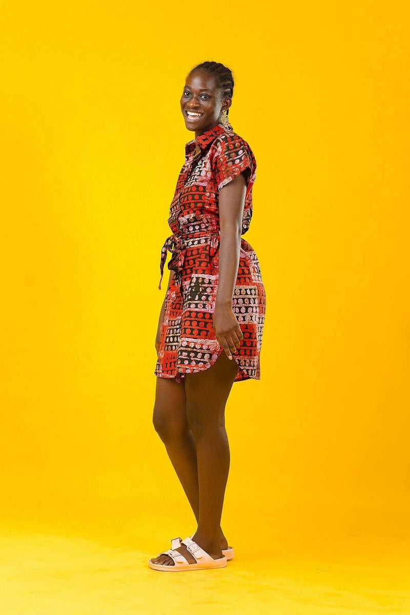 Batik Midi Shirt Dress | Boko Red | Ashanti Empress