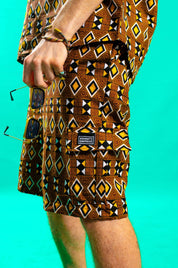 Brown African print board shorts