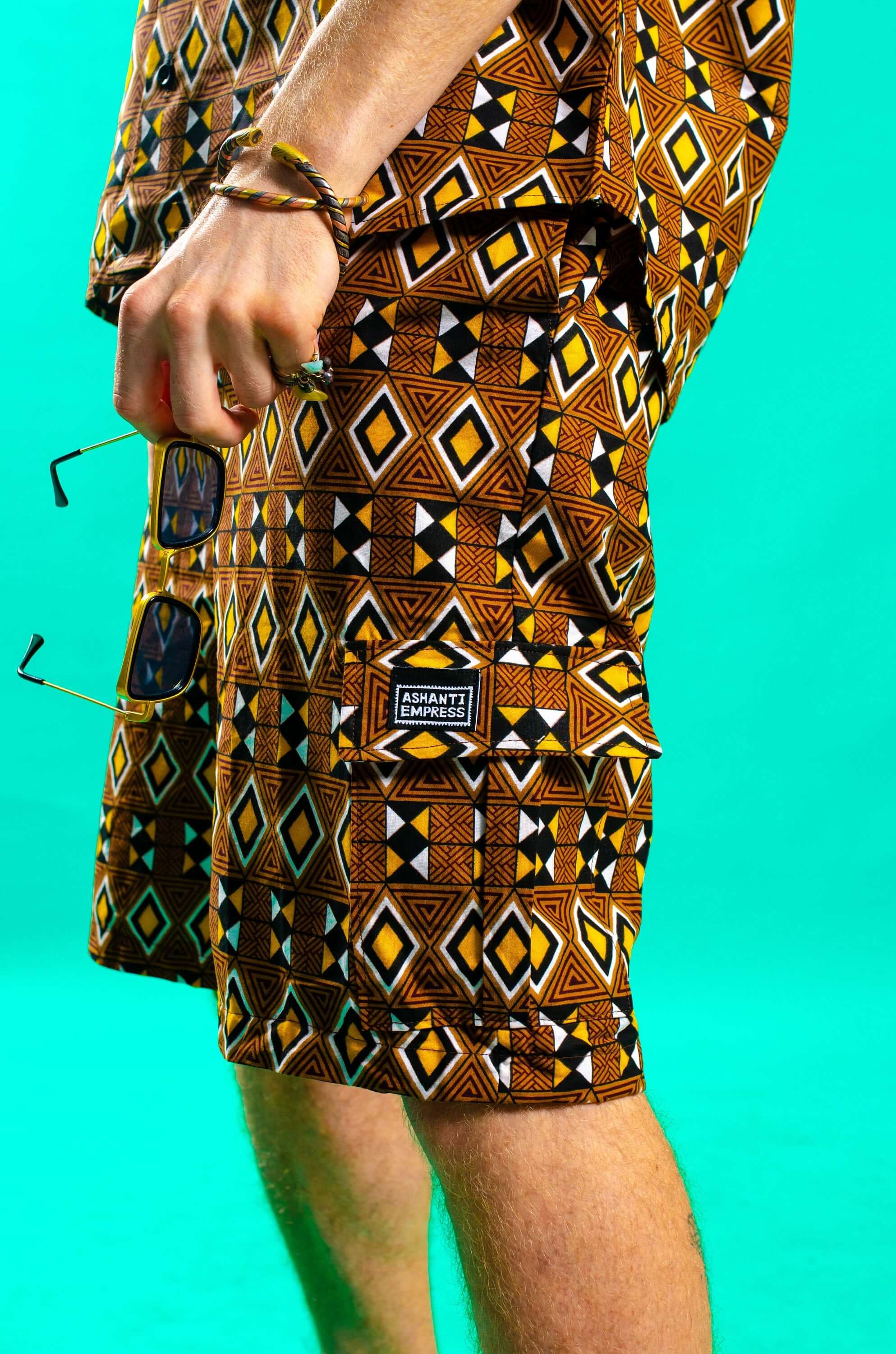 Brown African print board shorts