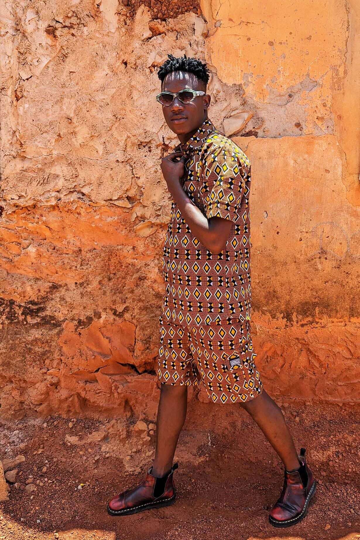 Brown African print board shorts