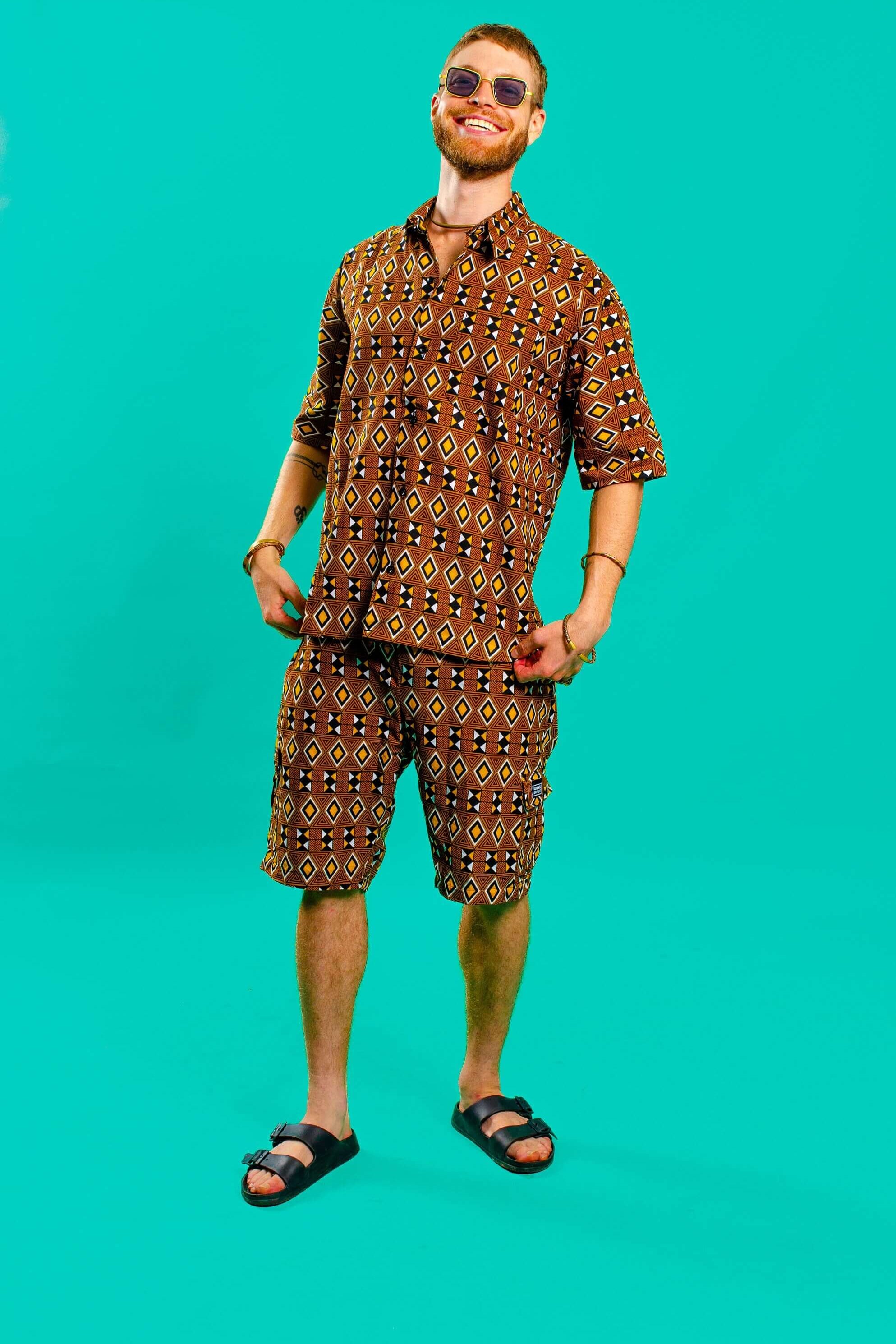 Brown African print board shorts