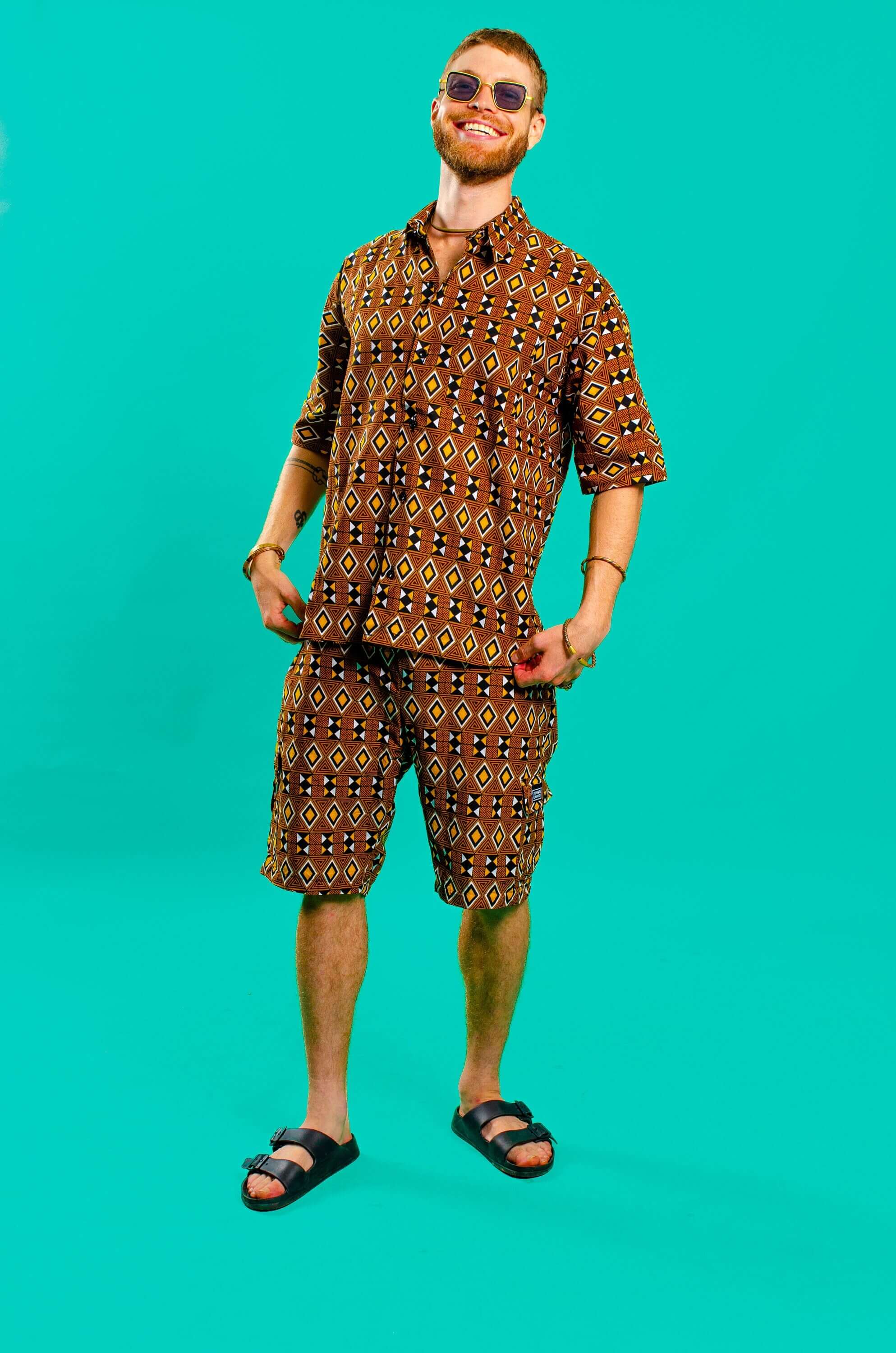 Brown African print board shorts