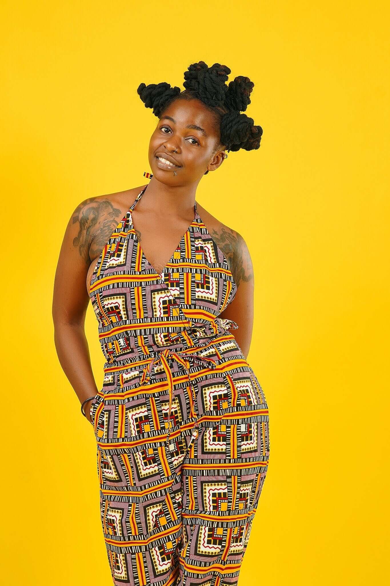 Busua Babe African Print Backless Jumpsuit