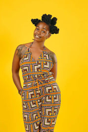 Busua Babe African Print Backless Jumpsuit