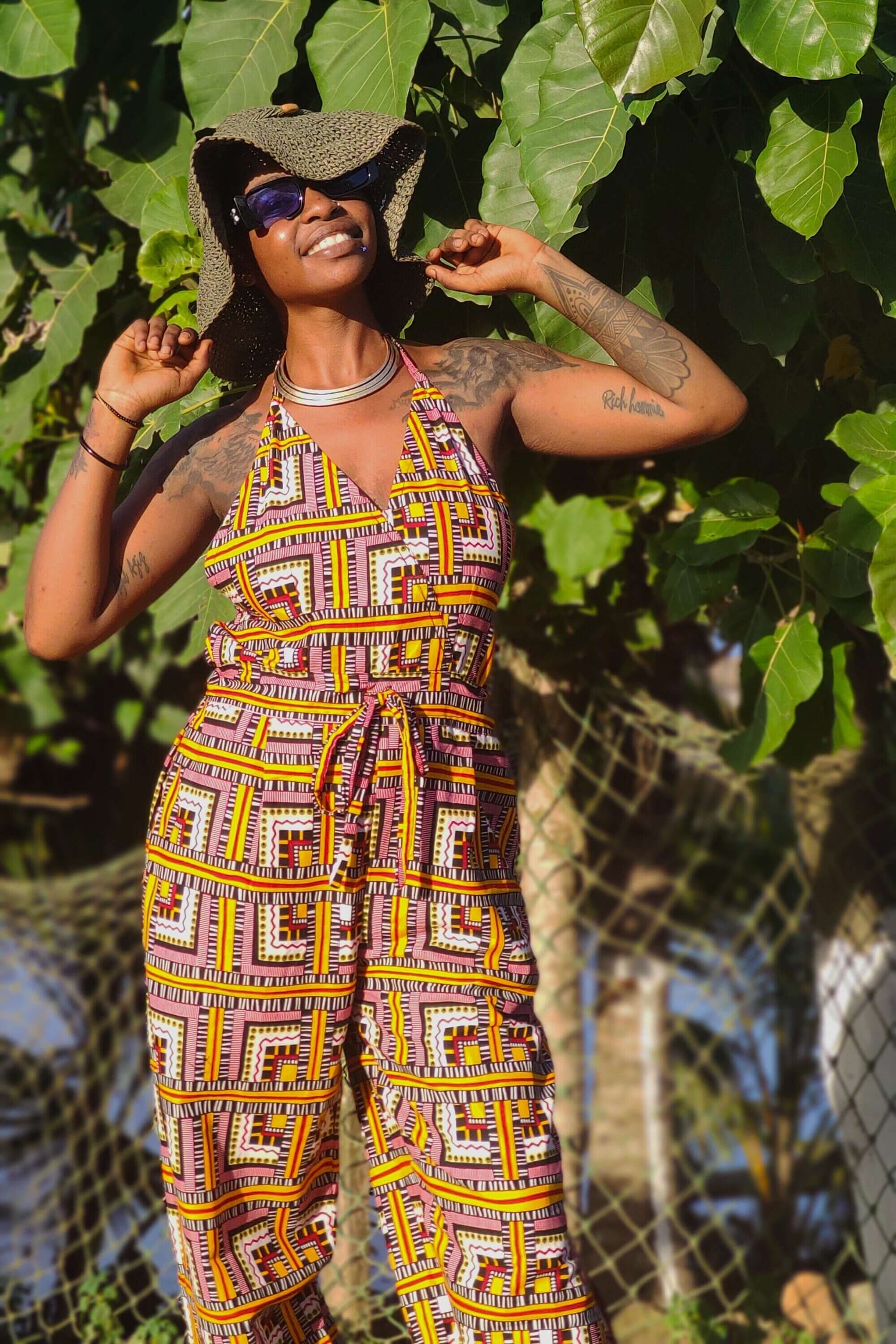 Busua Babe African Print Backless Jumpsuit