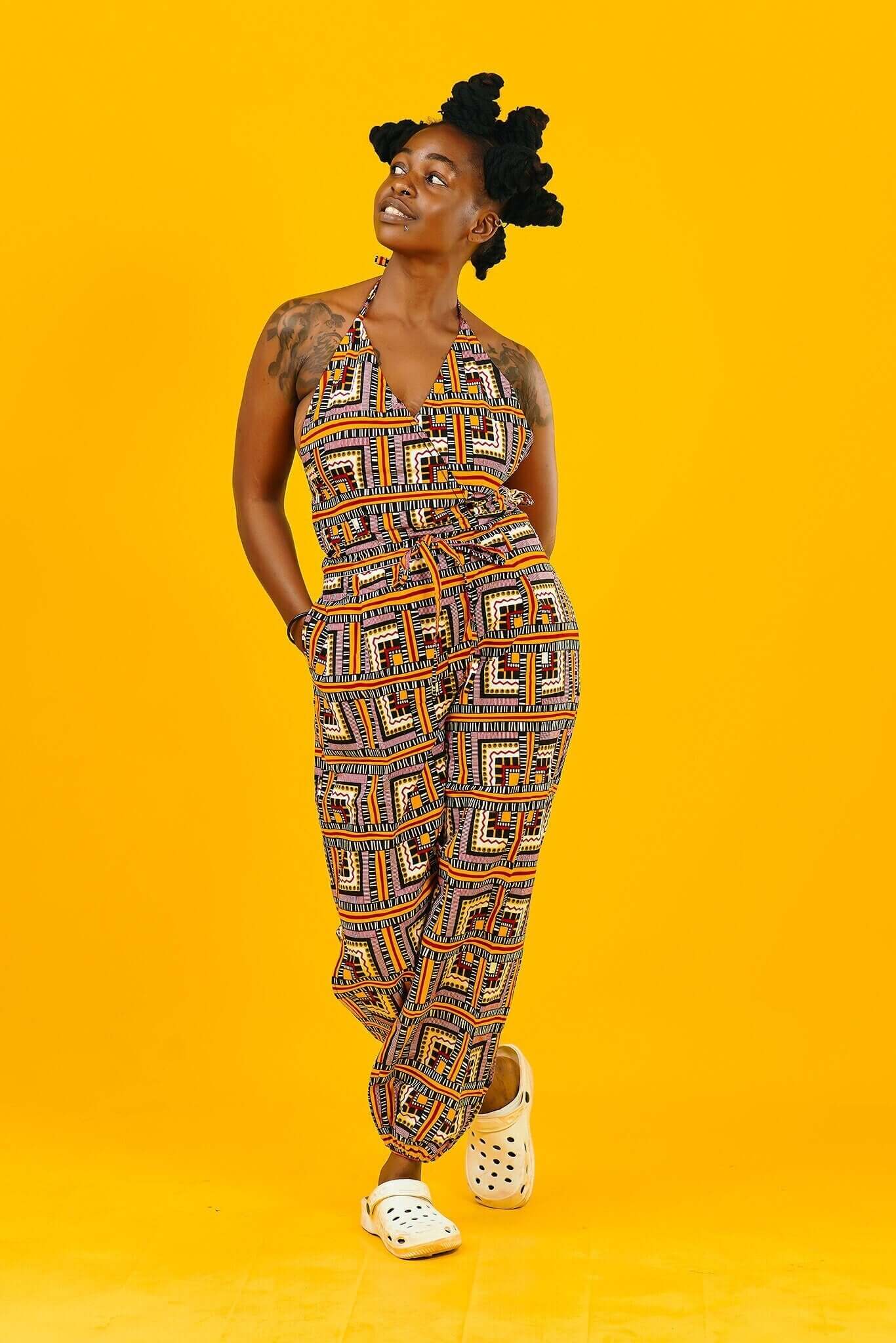 Busua Babe African Print Backless Jumpsuit