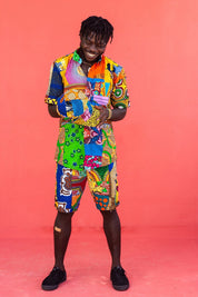 Colour Me Crazy Patchwork African Print Board Shorts