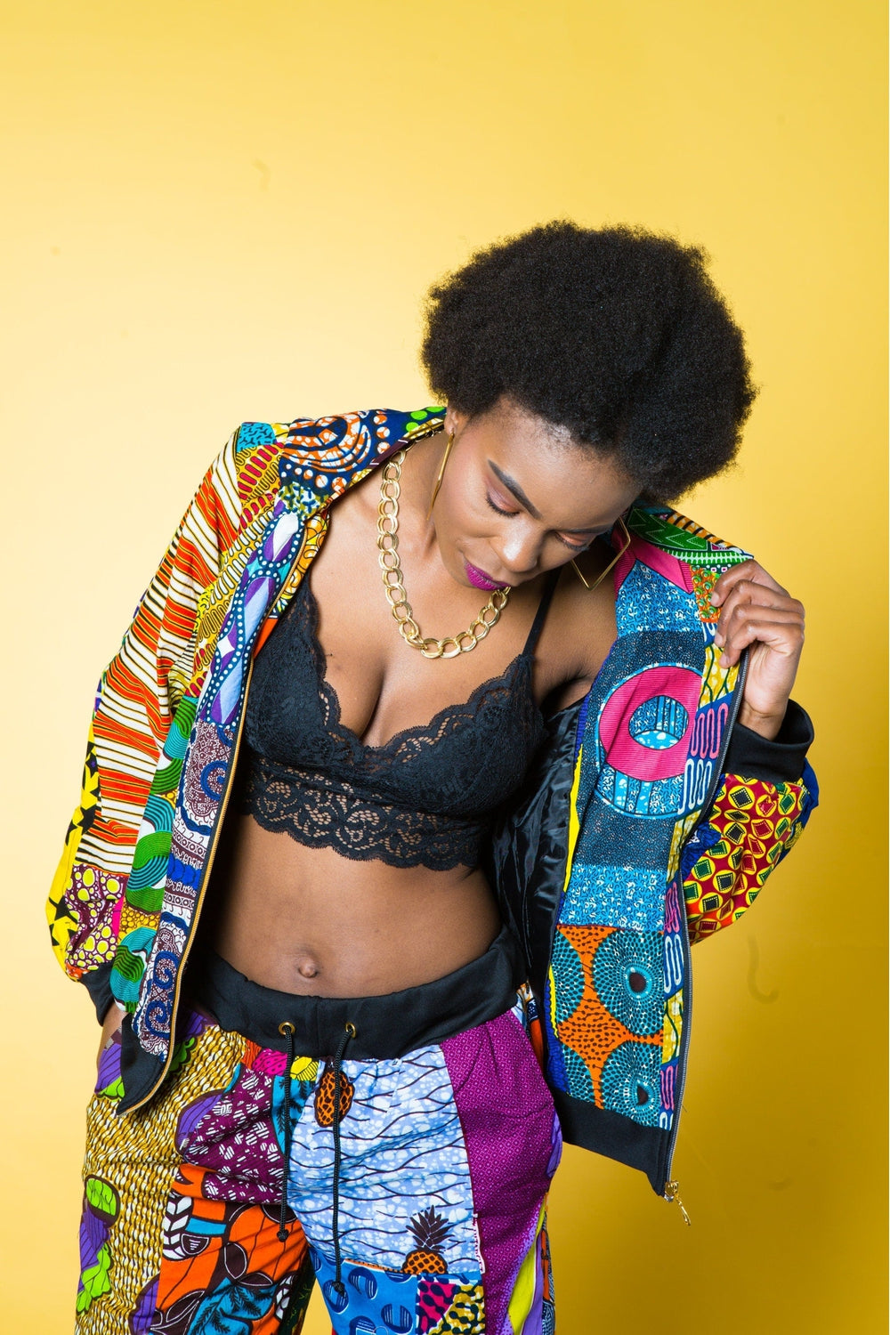 Colour Me Crazy Patchwork African Print Hooded Jacket