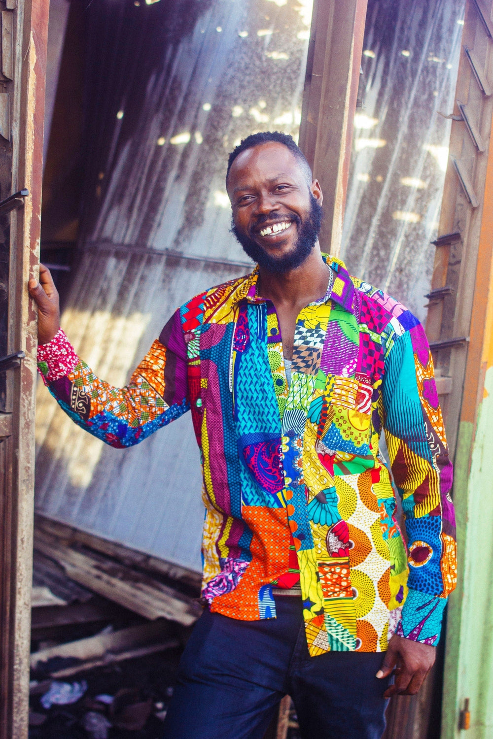 african dress shirt Colour me Crazy Patchwork African Print Long-Sleeve Shirt