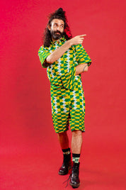 Yellow and green knee length shorts