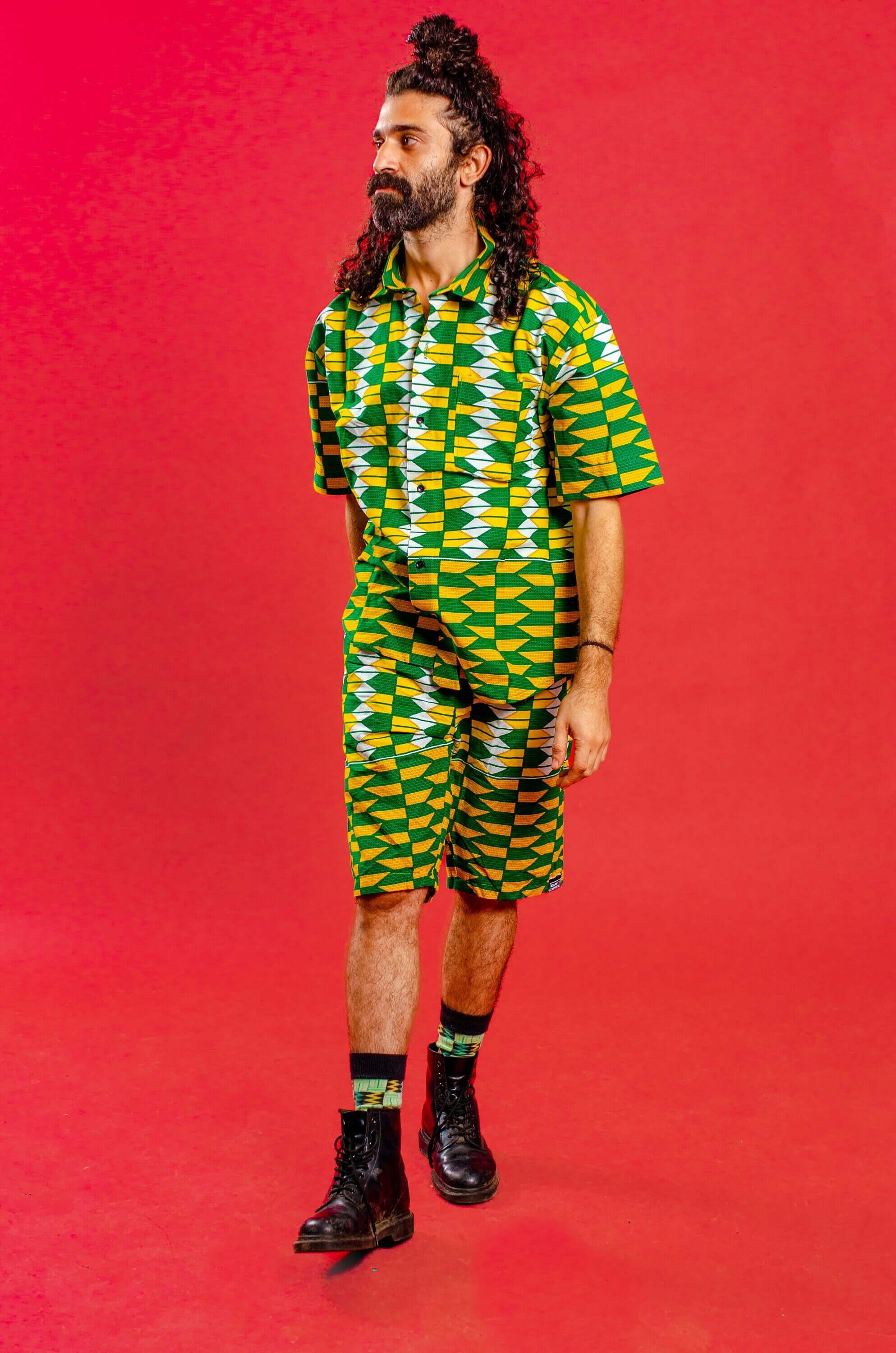 Yellow and green knee length shorts