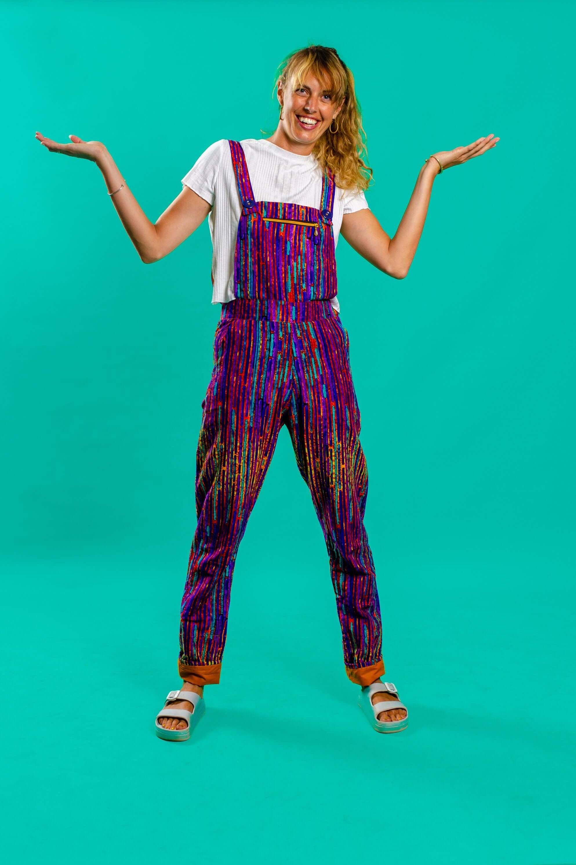Purple stripe festival dungarees