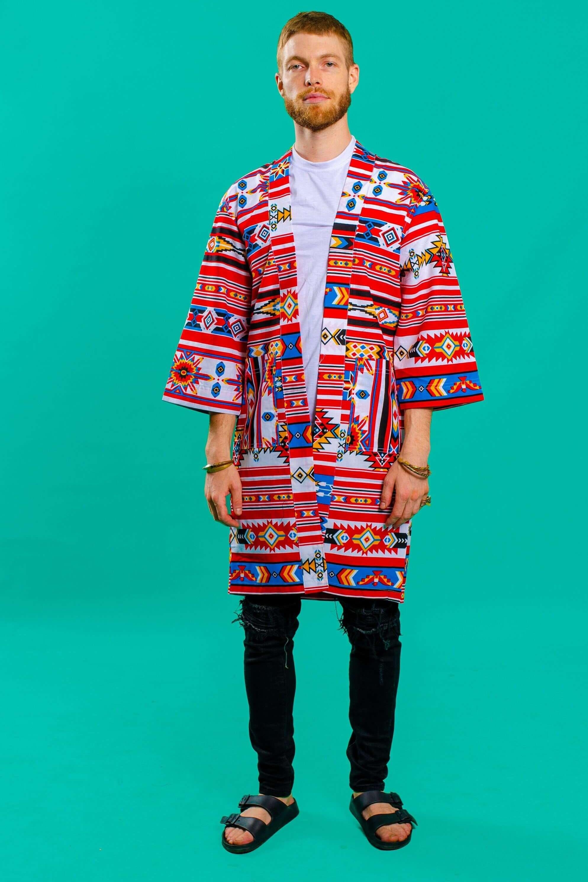 Aztec print unisex kimono