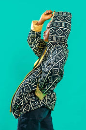 Black and white print unisex hooded jacket