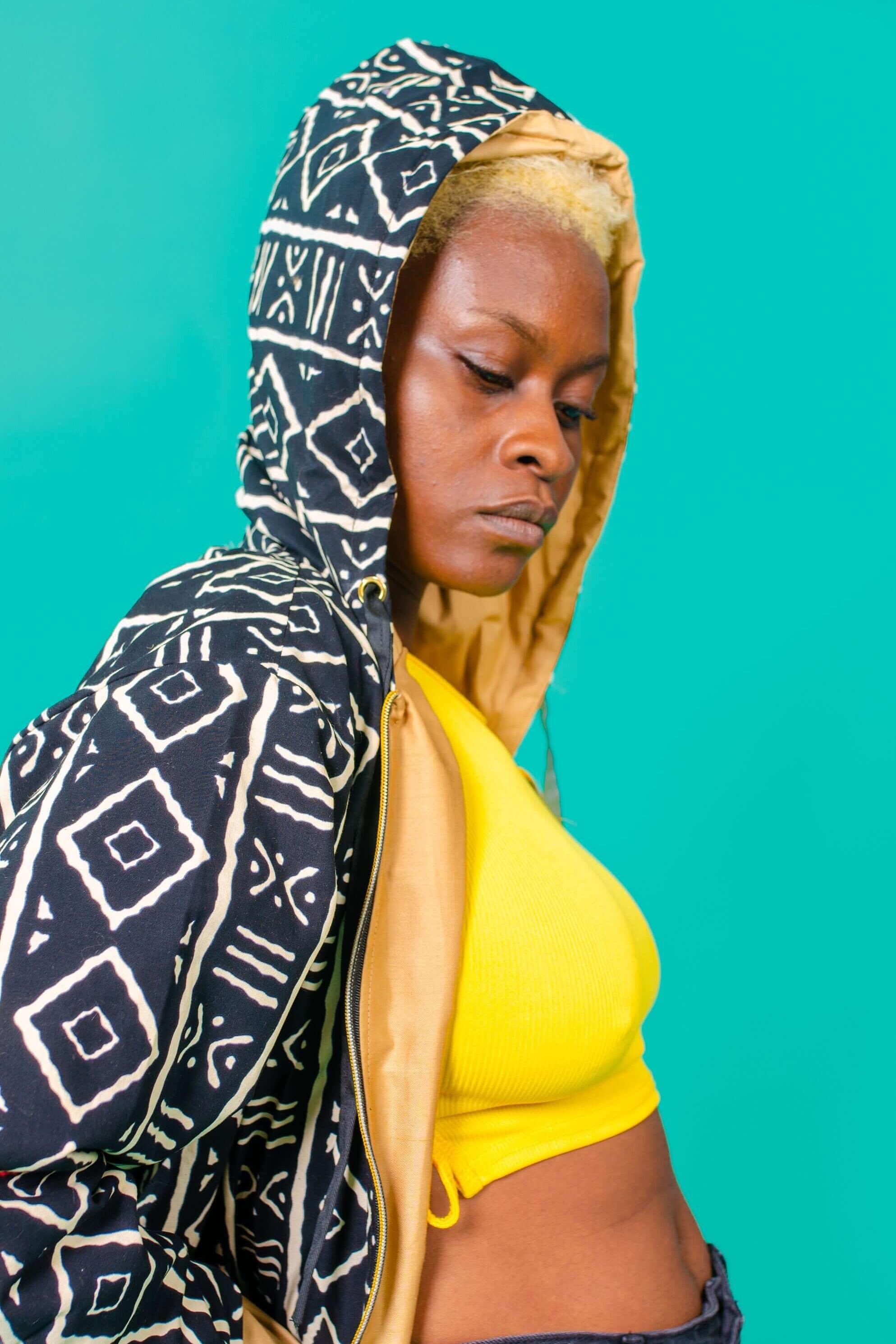 Black and white print unisex hooded jacket