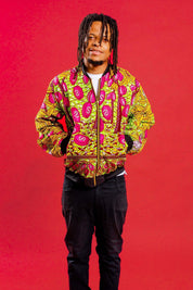 Green bomber jacket with money motif