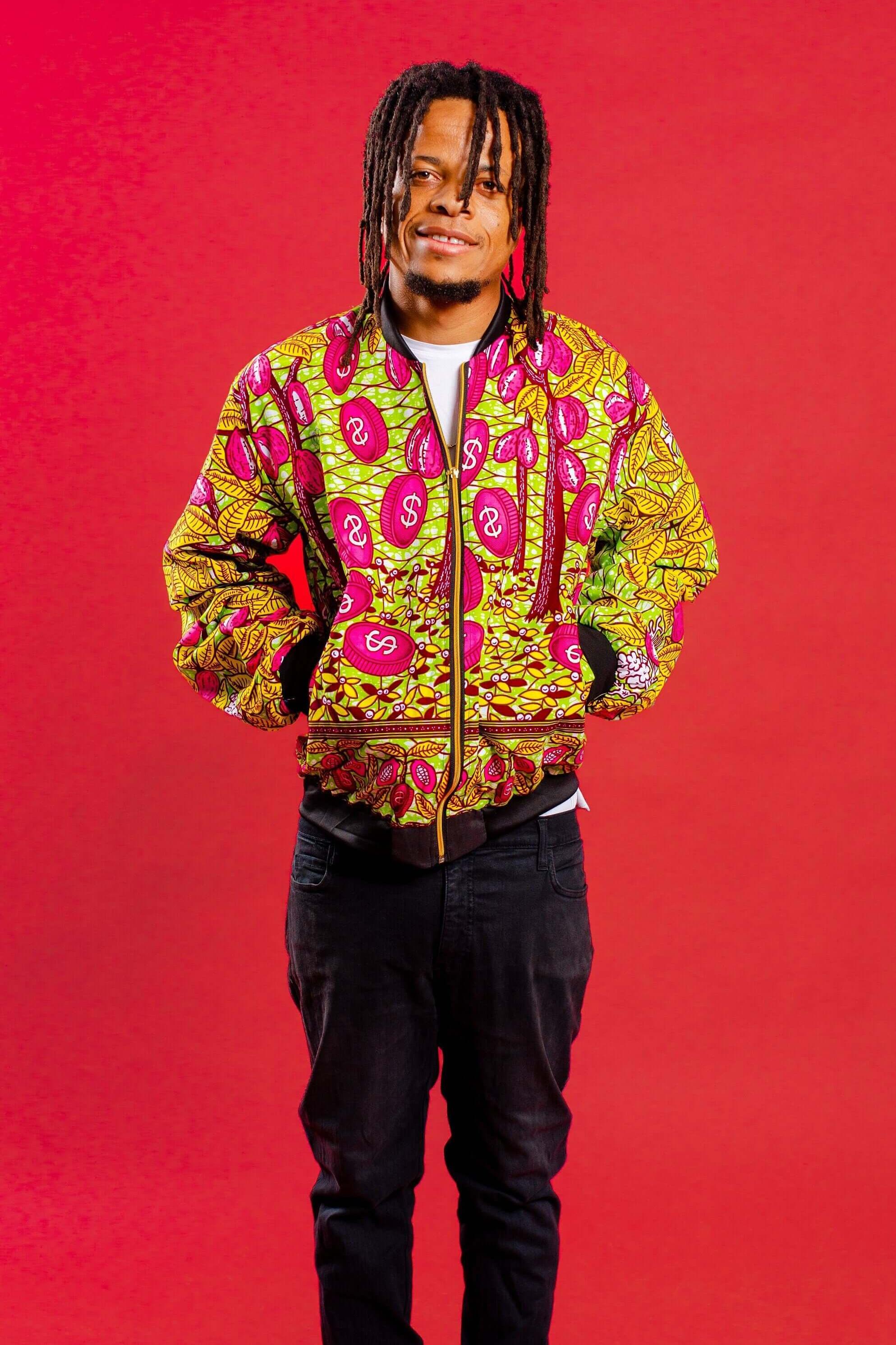 Green bomber jacket with money motif