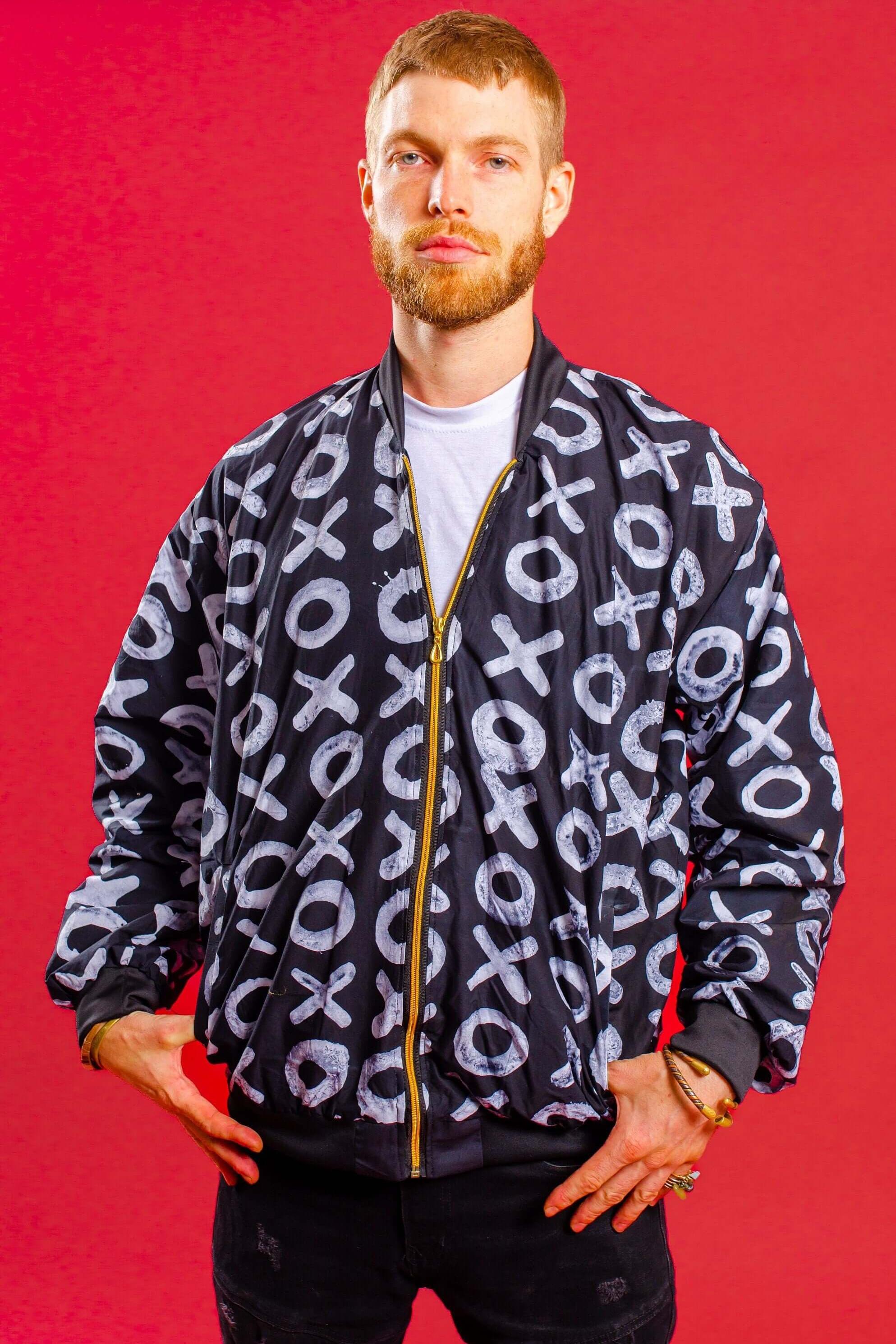 Black and white batik bomber jacket