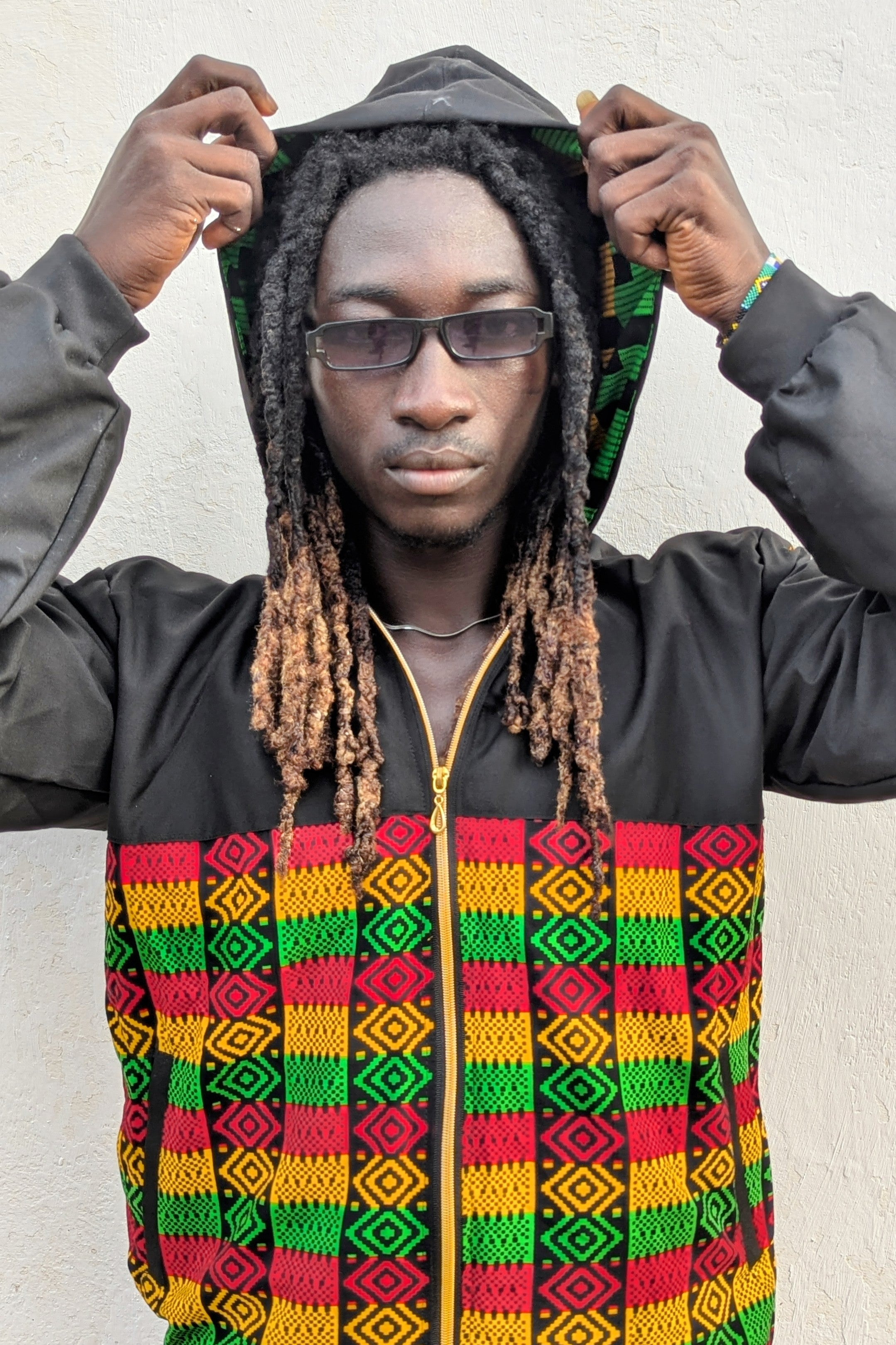 Positive Vibrations Kente Black Hooded Jacket