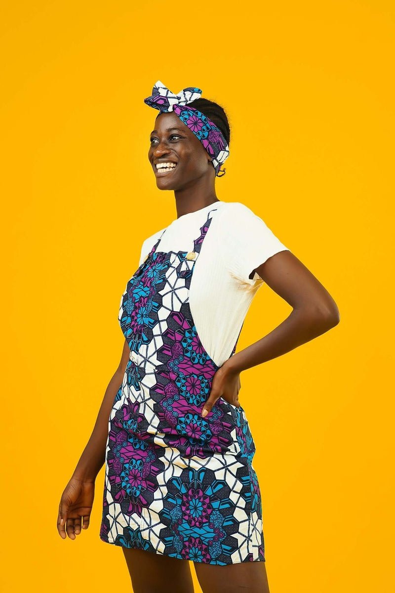 Passion Flower African Print Mini Pinafore Dress