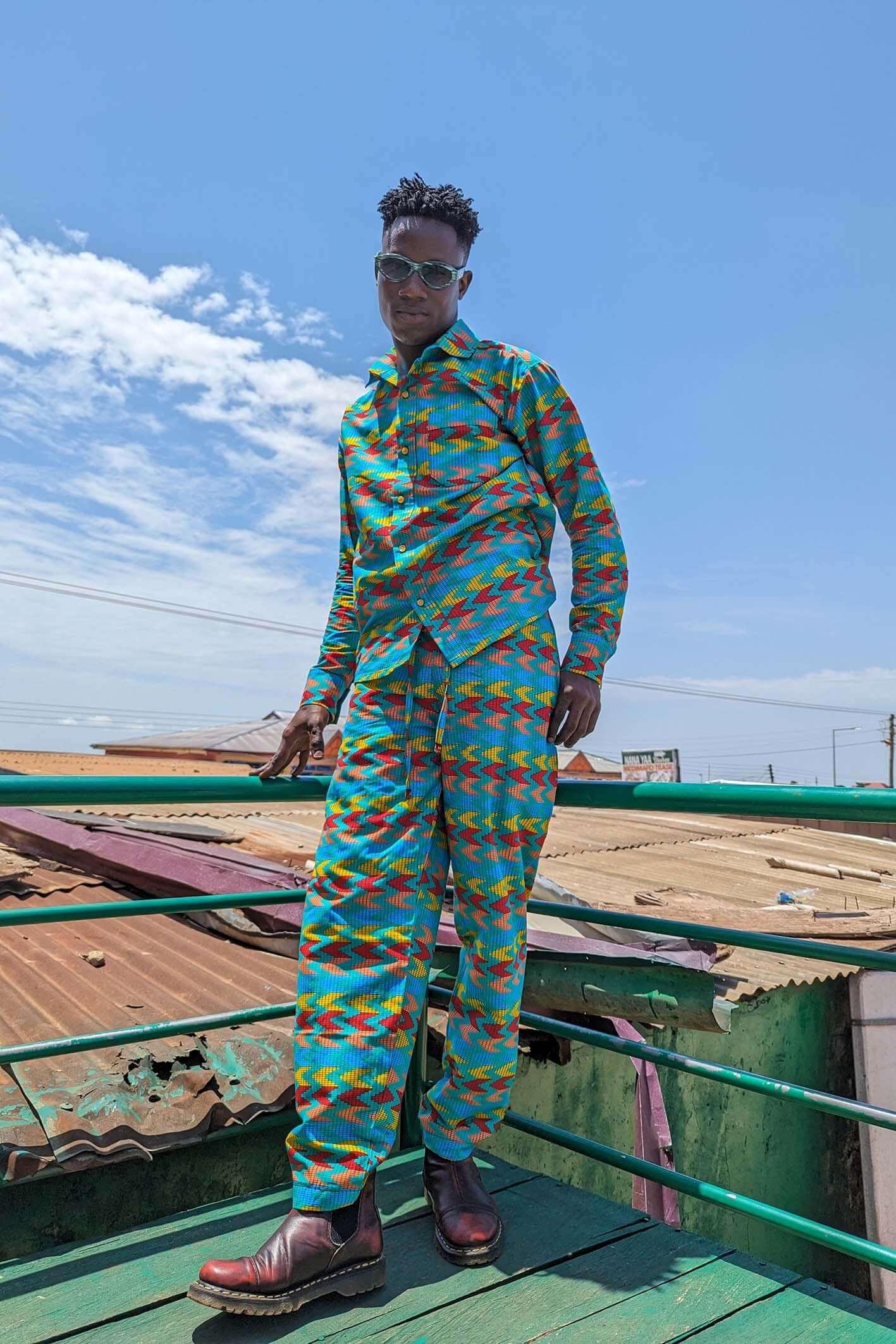 Blue african print kente trousers