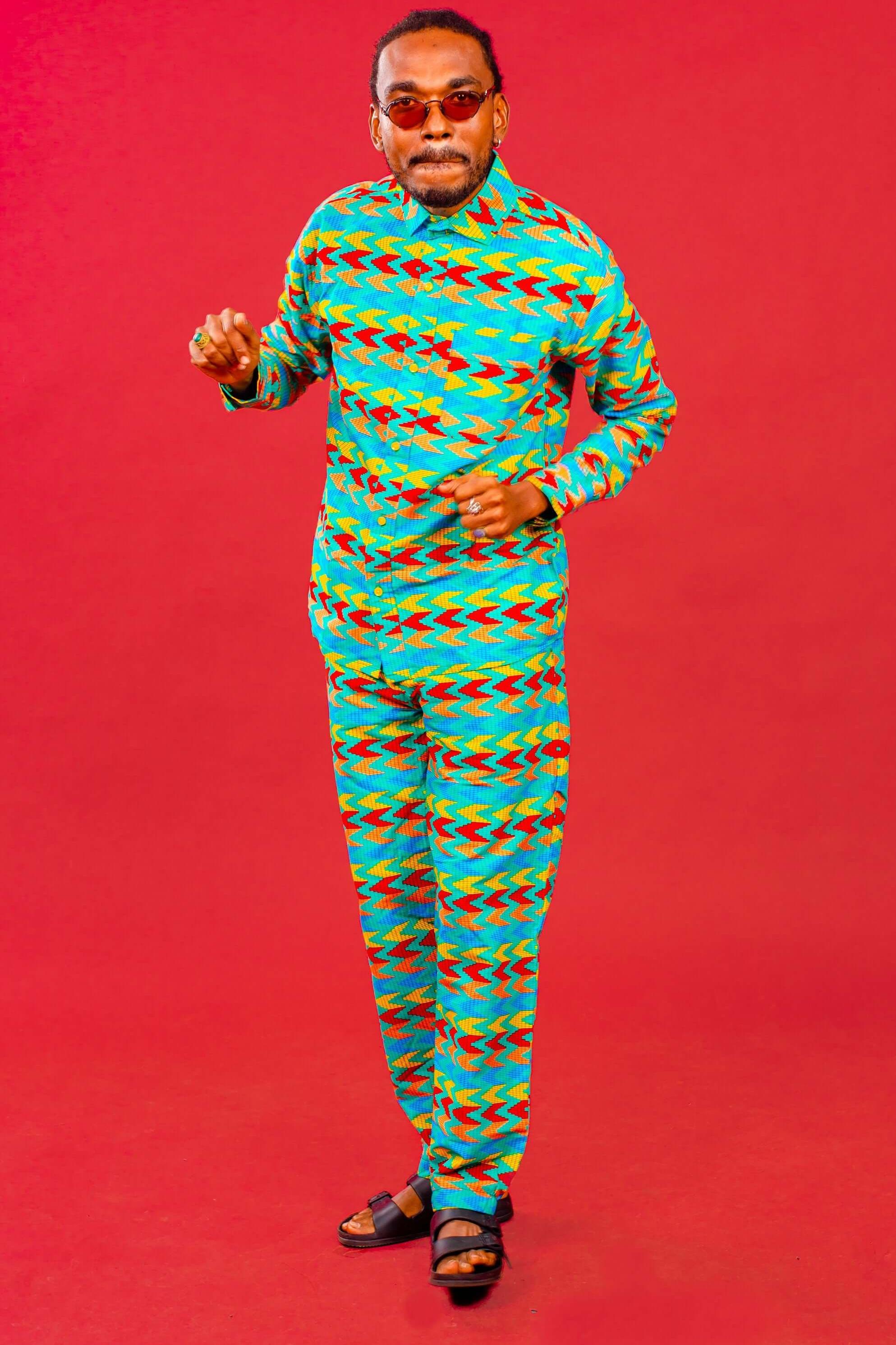 Blue african print kente trousers