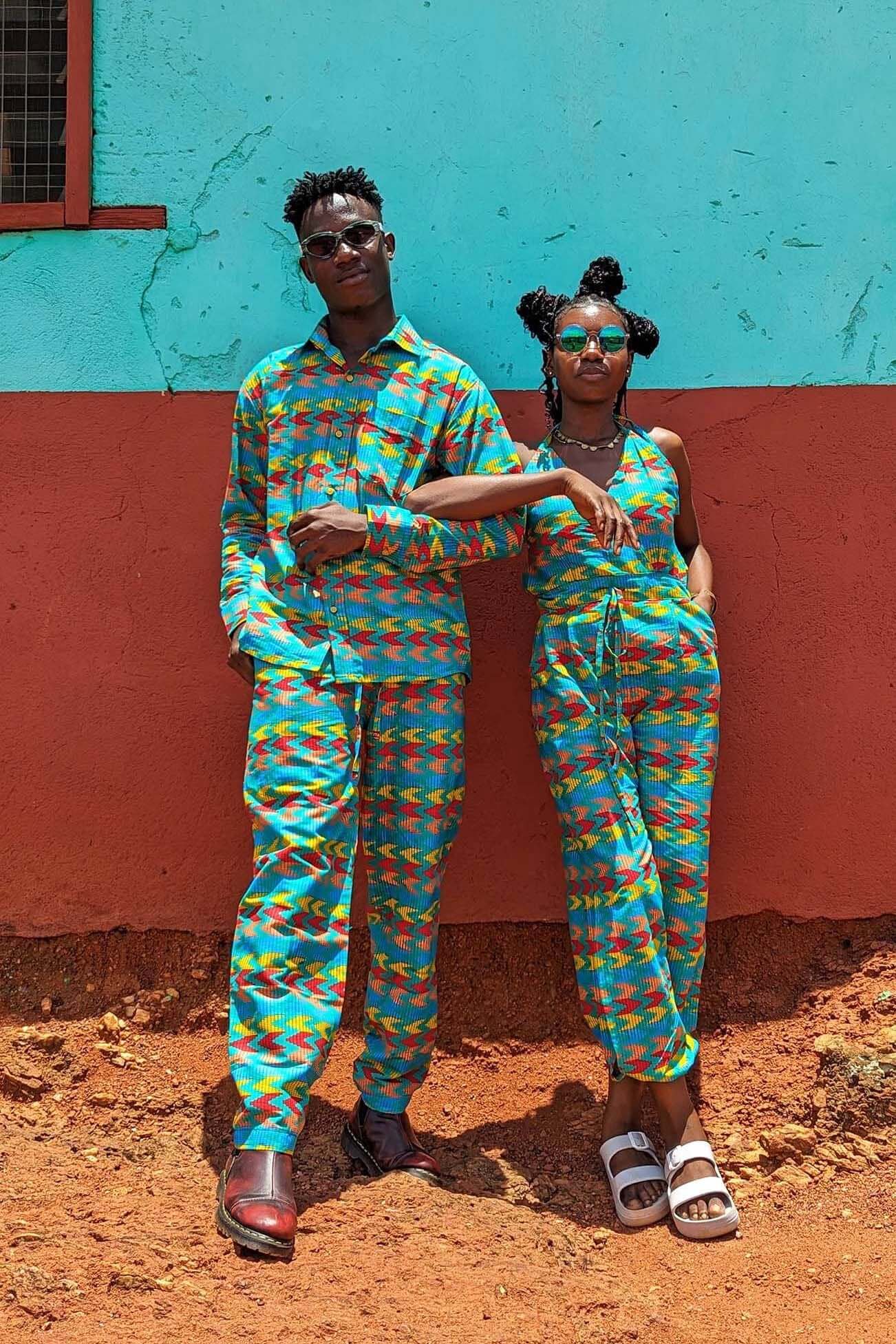 Blue african print kente trousers