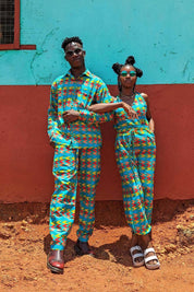 Blue african print kente trousers