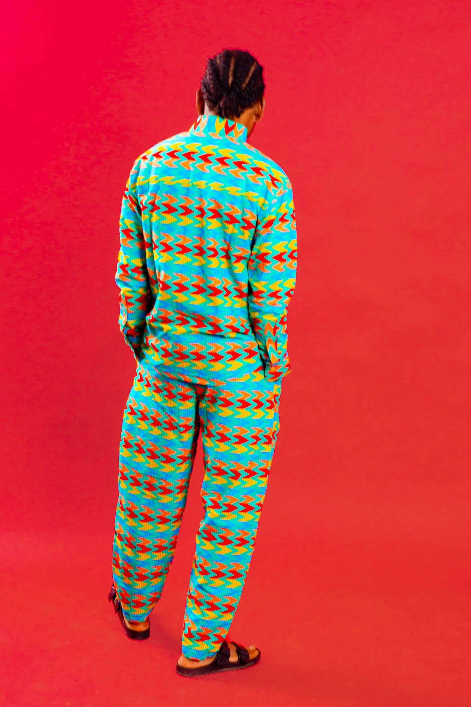 Blue african print kente trousers