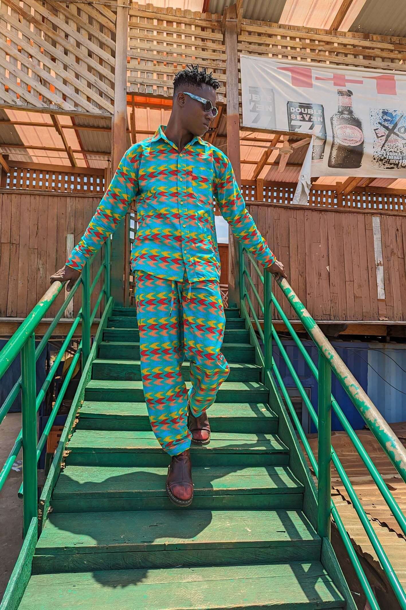 Blue african print kente trousers