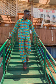 Blue african print kente trousers