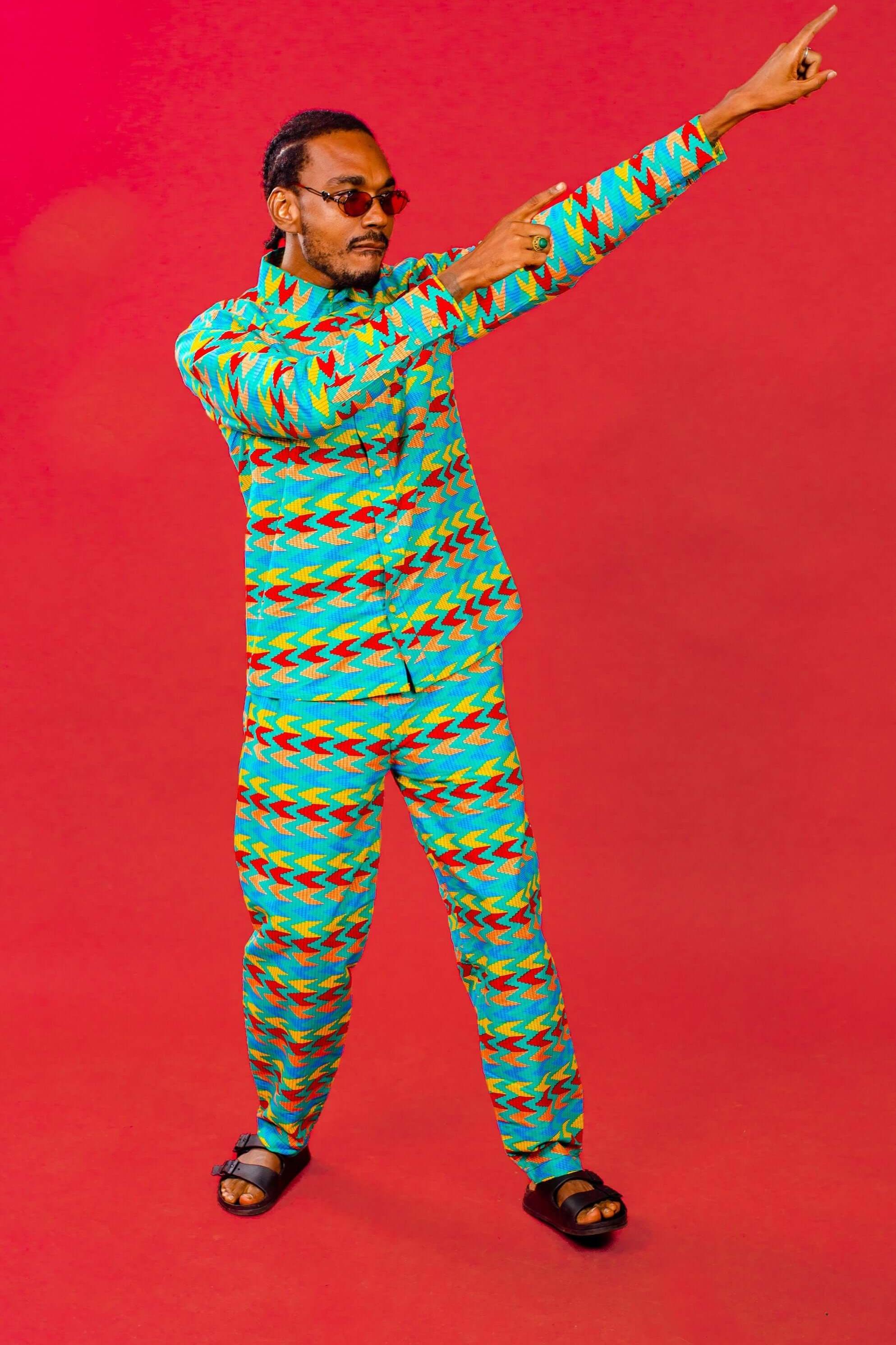 Blue african print kente trousers