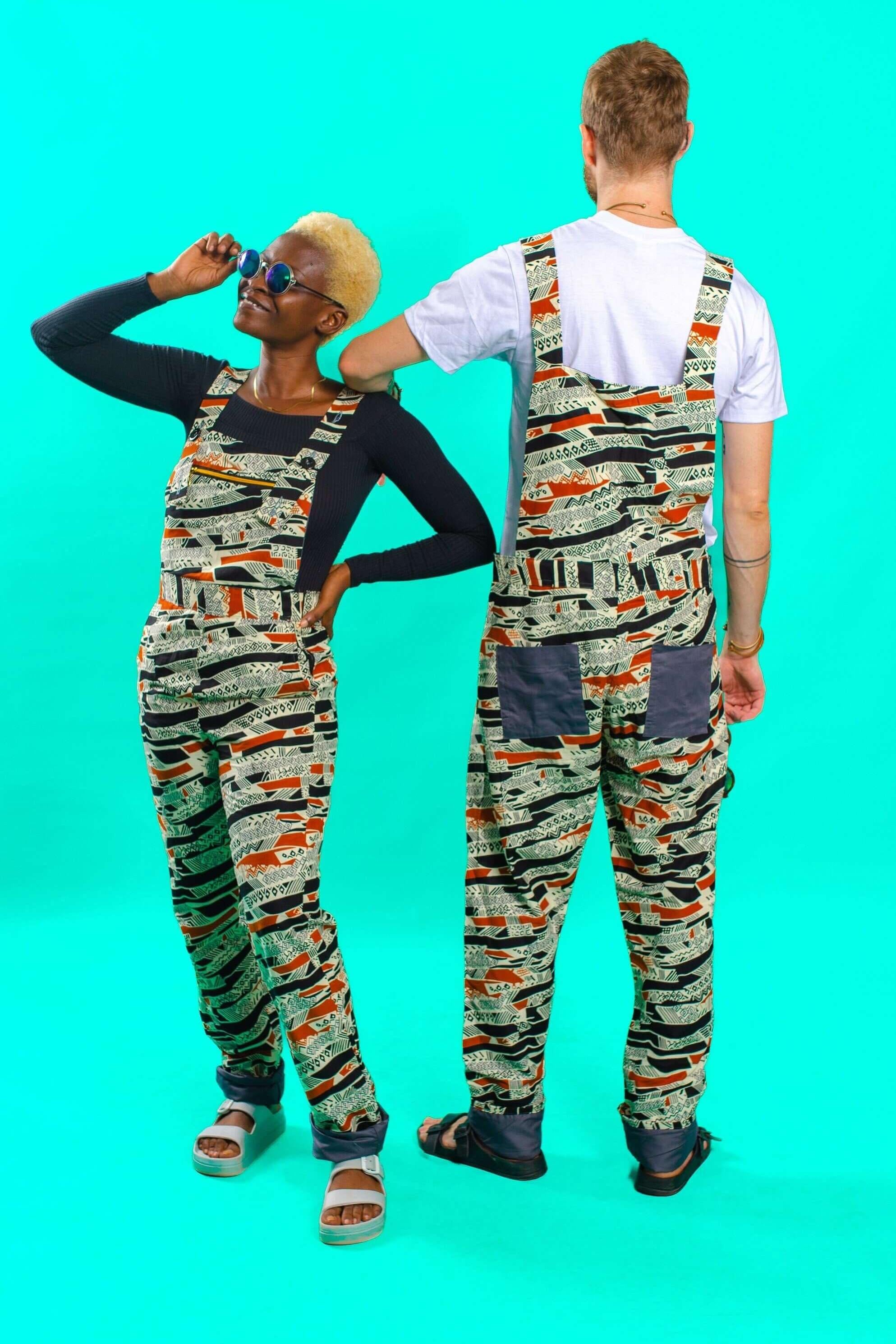 African print festival dungarees