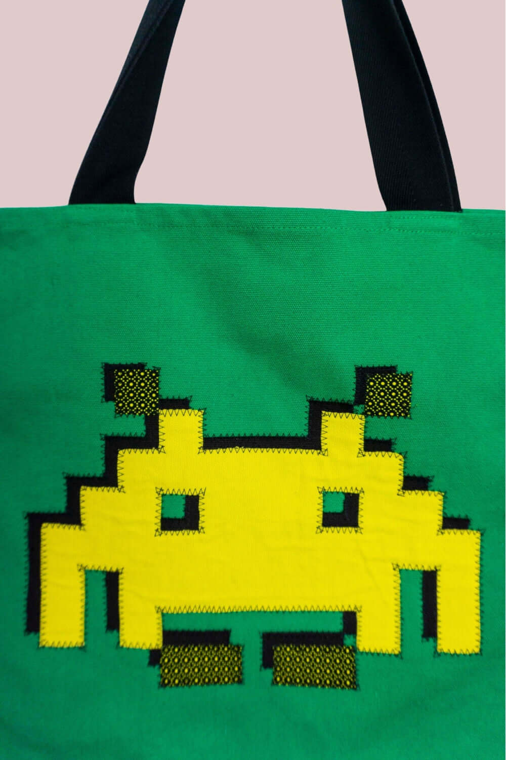 Space Invader Green Ankara Tote Bag