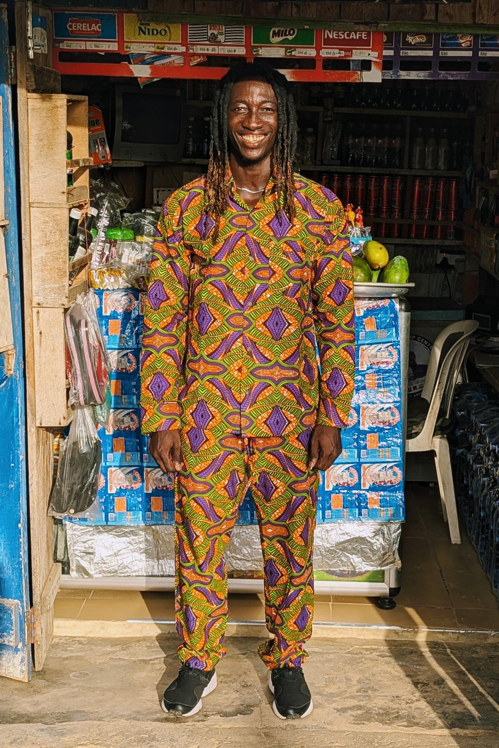 African Print Shirt, Long Sleeve Ankara Shirt, Mens Orange Retro Shirt, Festival Co-ord, 70s Clothing, Handmade in Ghana - Ashanti Empress