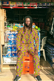 African Print Shirt, Long Sleeve Ankara Shirt, Mens Orange Retro Shirt, Festival Co-ord, 70s Clothing, Handmade in Ghana - Ashanti Empress