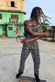 Unisex Rave Festival Dungarees, Black and White Overalls, African Mud Cloth, Jumpsuit Women, Ankara Outfit, Boho, Ashanti Empress