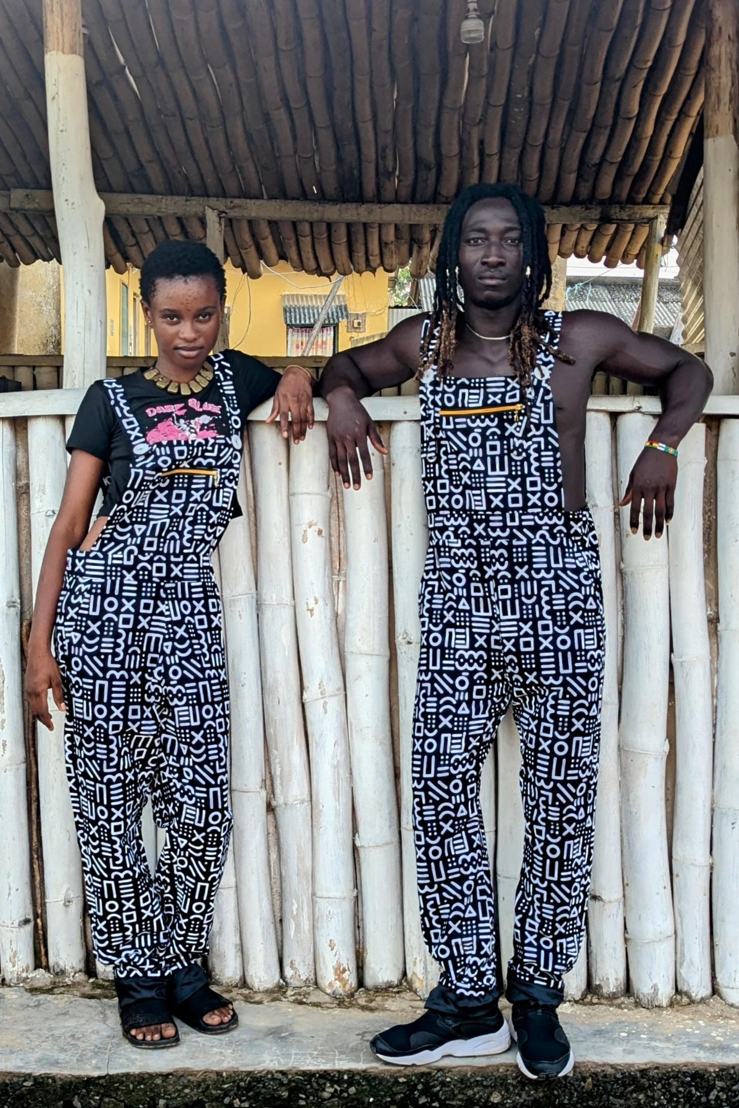 Unisex Rave Festival Dungarees, Black and White Overalls, African Mud Cloth, Jumpsuit Women, Ankara Outfit, Boho, Ashanti Empress