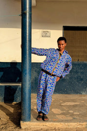 80s Festival Unisex Jacket - Crazy Pattern Aztec Festival Fresh Prince Hippy Zip Hoody Retro Disco 90s African Print Blue - Ashanti Empress