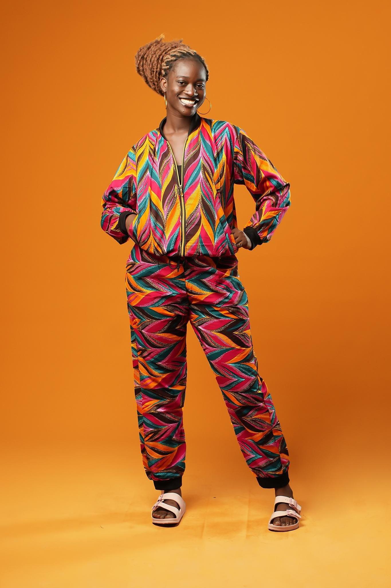 Festival Bomber Jacket – Unisex African Print Bomber, Boho Hippie Clothing, Feather Printed Jacket, Ethical Streetwear – Ashanti Empress