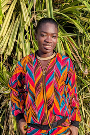 Festival Bomber Jacket – Unisex African Print Bomber, Boho Hippie Clothing, Feather Printed Jacket, Ethical Streetwear – Ashanti Empress