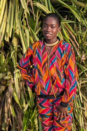 Festival Bomber Jacket – Unisex African Print Bomber, Boho Hippie Clothing, Feather Printed Jacket, Ethical Streetwear – Ashanti Empress