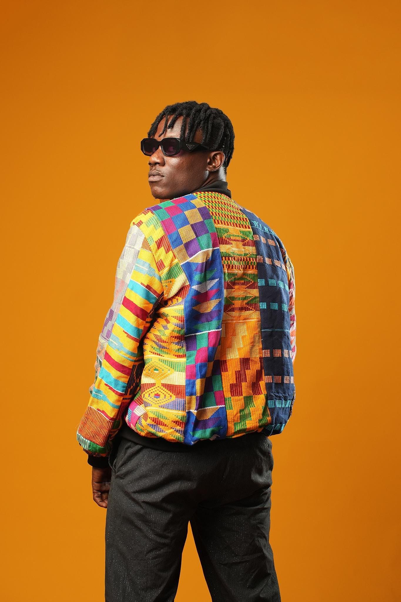 Handwoven Kente Bomber Jacket, African Kente Cloth Coat, Patchwork Festival Jacket, Ankara Unisex Jacket, Men Tribal Jacket- Ashanti Empress