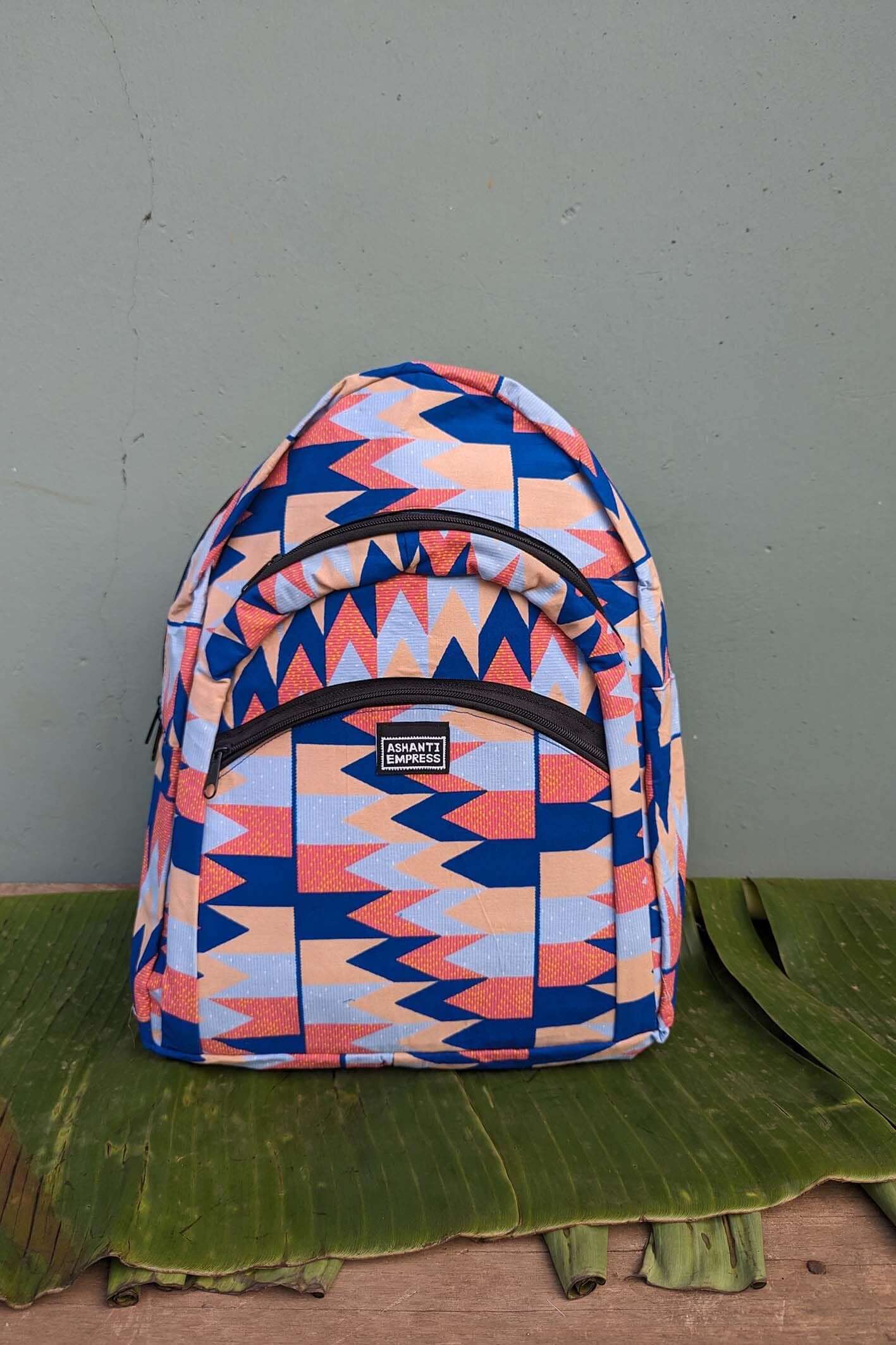 Pink kente African print backpack