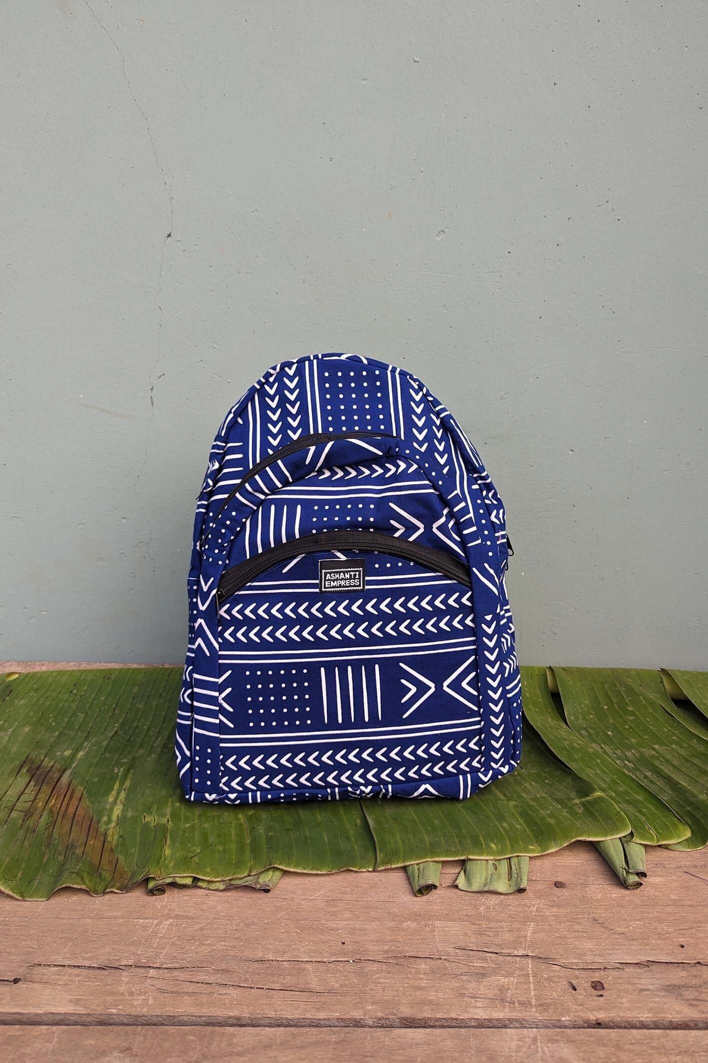 Blue African print backpack