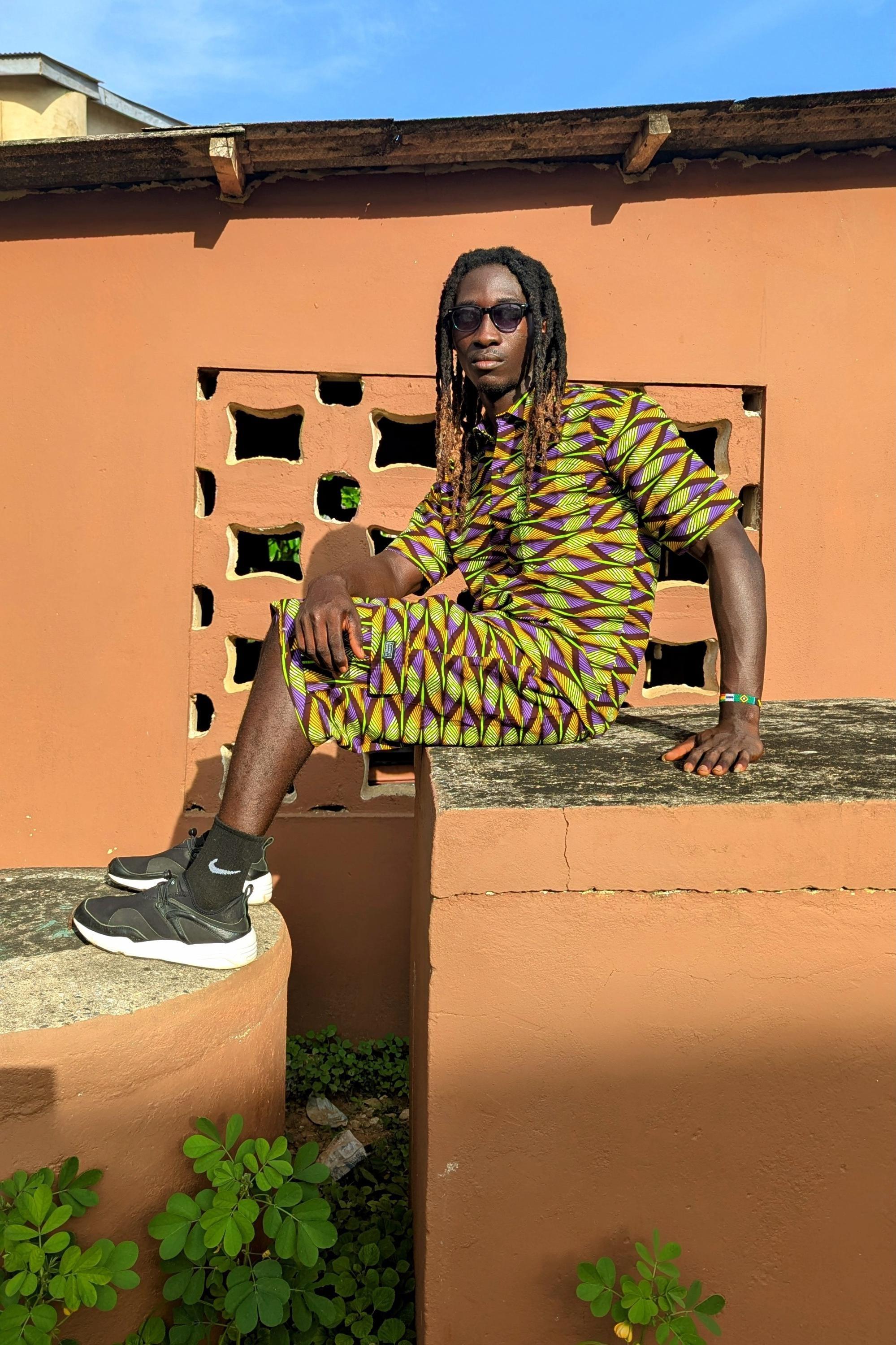 Aztec Green Mens Shorts, African Print Shorts, Festival Outfit, Eco Mens Clothing, Beach Board Shorts, Retro Hippy Outfit - Ashanti Empress
