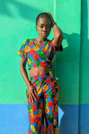 African Print Top, Ankara Wrap Top, Nigeria Crop Top, YK2 Crop Top, Festival Outfit, Beach Blouse, Abstract Floral Shirt, Ashanti Empress