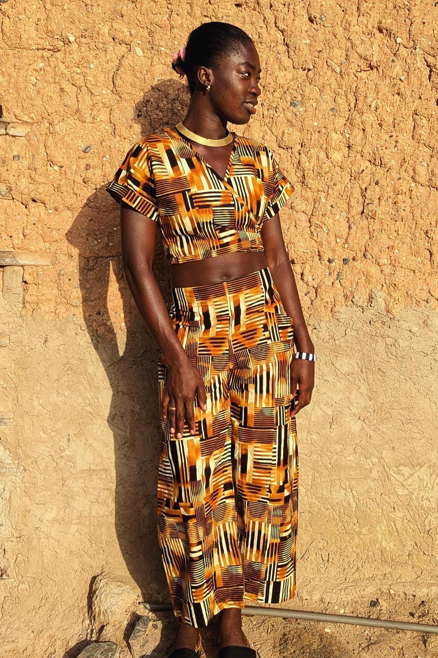 Brown Palazzo Pants, Womens Wide Leg Trousers, Boho Cropped Culottes, Festival Outfit, Ankara Flared Trousers, Harem Pants. Ashanti Empress