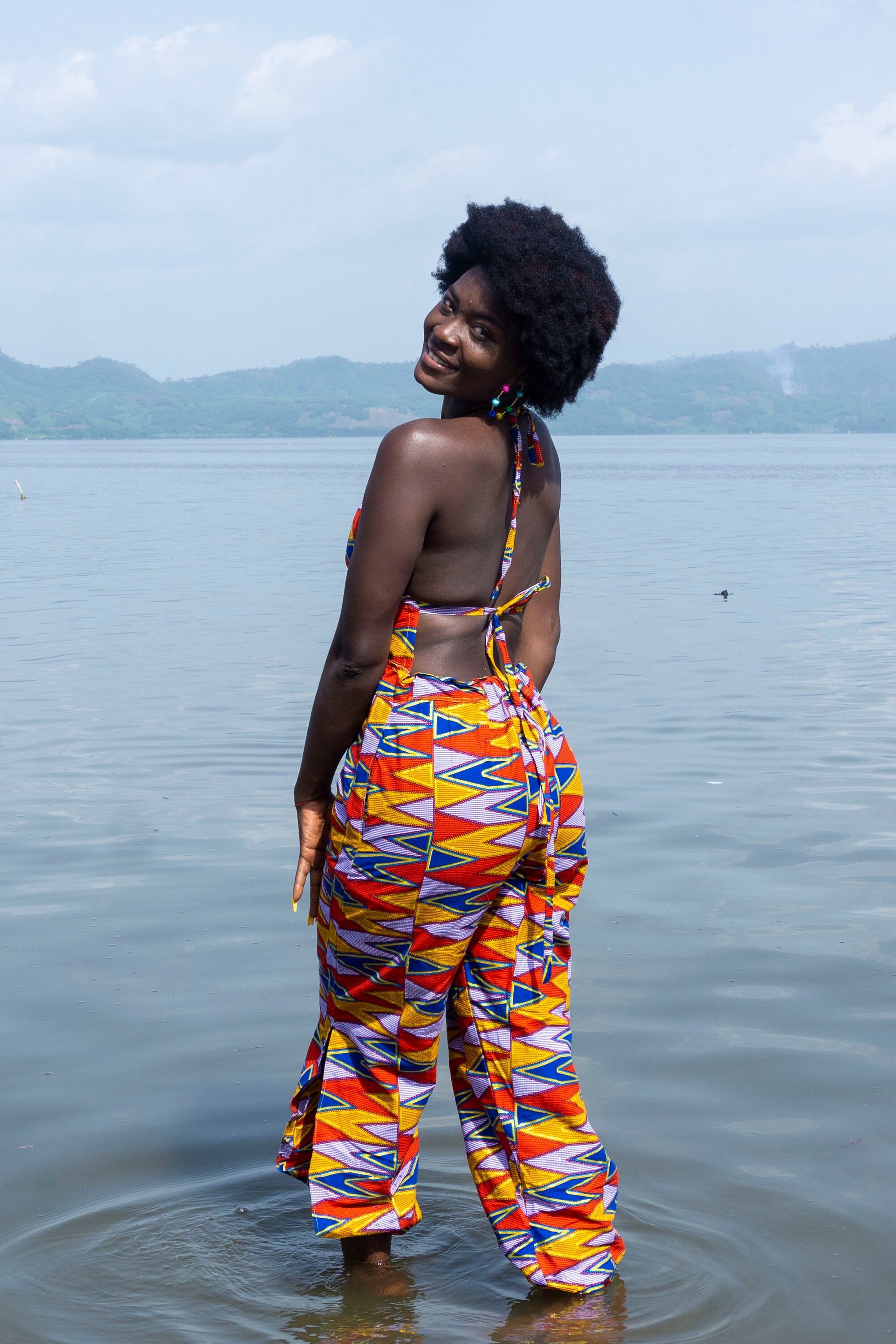 Ashanti Gold African Print Backless Jumpsuit