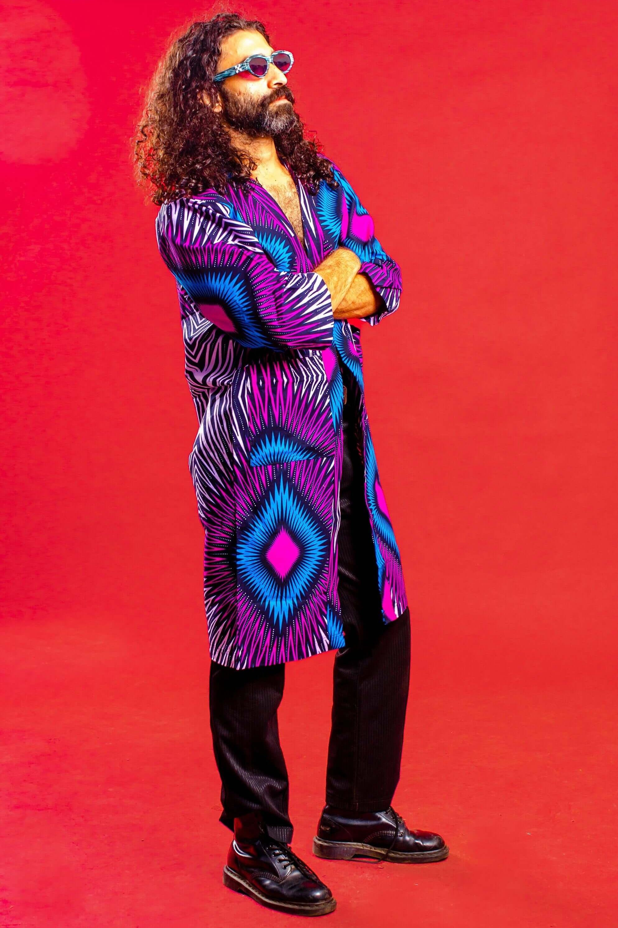 Purple and blue african print kimono